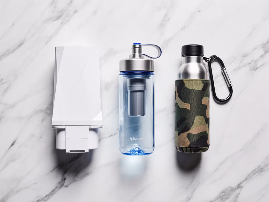 three_types_of_travel_water_filter_bottles_side_by_side_tap-focused_purifier_press_and_backpacking_bottle